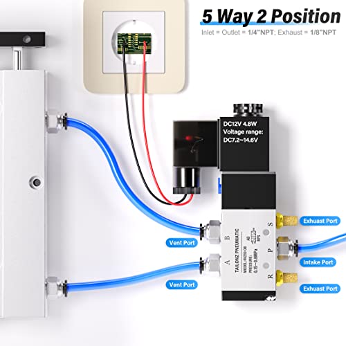 TAILONZ PNEUMATIC 1/4"NPT Solenoid Valve 4V210-08 DC12V Single Coil Pilot-Operated Electric 2 Position 5 Way Connection Type Junction Box - size: 1/4"NPT/DC12V/Junction Box, style: 2 Position 5 Way