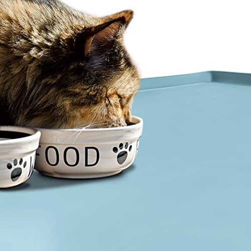 Dog Food Mat,Silicone Waterproof Food Tray,Non Slip Pet Bowl Mats Placemat,0.6" Raised Edge,Suitable for Most Small and Medium Sized Pets,18.5" x 11.5" - color: Battleship, size: 18.5" x 11.5"