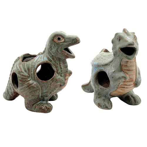 M2cbridge Aquarium Ceramic Cave Rock for Betta Shrimp Cichlid Fish Hideout Decor (T-Rex 2pcs) - color: T-rex 2pcs