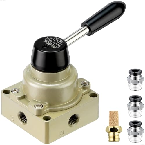 Rotary Lever Hand Valve HV-02, 3 Position 4 Way 1/4" NPT Pneumatic Manual Control Air Flow Valve (1/4" NPT) - style: 1/4" NPT