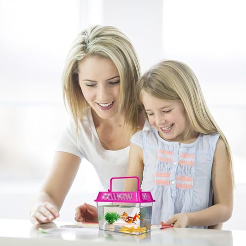 HANABASS Portable Fish Tank Handheld Aquarium with Handle Transparent Plastic Mini Fish Box for Turtle Hamster and Small Pets Compact 5.90X4.33X3.74 Inch Breeding Case Set of 4