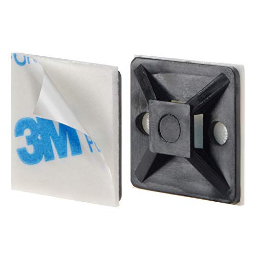 XHF 100 PCS 3/4" Black Self Adhesive Cable Zip Tie Mounts Wire Cable Clips Holders Management Anchors Organizer Holders Squares(HS-101S) - color: Black, size: 3/4"-100pcs