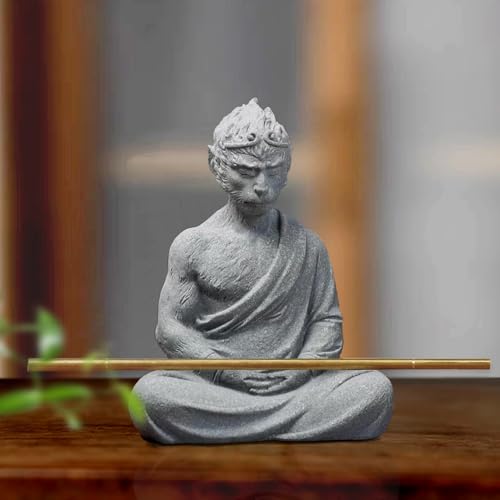 Monkey King Statue, Sun Wukong Sculpture, Paper Weight, Chinese Calligraphy Stone Paperweight, Figurines Fighting Buddha, Aquarium Safe Landscape Decor, Stone Tea Pet, Chinese new Year Gift