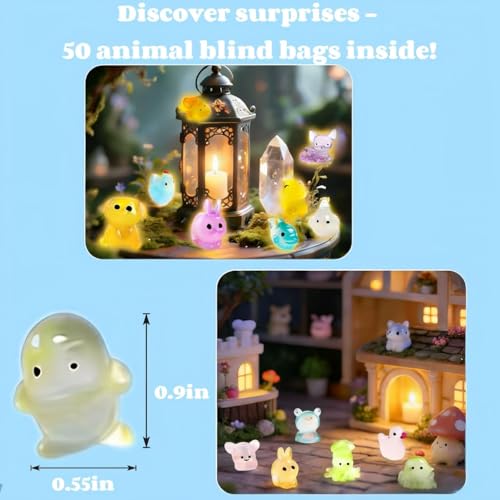 50Pcs Glow in The Dark Mini Resin Animals, Mystery Blind Bags – Luminous Farm Ocean Animal Miniatures for Fairy Garden & Aquarium Decor, Cute Collectible Figures and Surprise Gifts - color: Pink