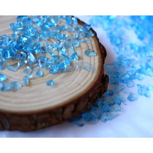 Sea Blue Irregular Broken Glass Chips,2-4mm Crystals Sparkle Crushed Glass,for Resin Craft/Vase Fish Tank/Candle Base Filling Stone,Or Garden Floor Wall Colorful Decoration Glass Pieces(100g) - color: sea blue
