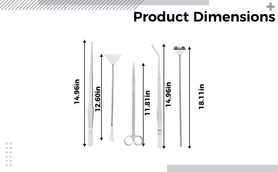 6 Pcs Stainless Steel Aquascaping Tools Kit for Aquarium Plant Care, Algae Scraper, 15 in / 38 cm Tweezers, 11.8 in / 30 cm Scissors, 12.6 in / 32 cm Sand Spatula, Acrylic Holder, Silver
