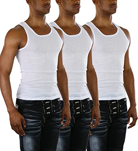 ToBeInStyle Men's Slim Fit Cotton Blend Solid Color Scoop Neck Tank Tops - color: 3-pack: White, size: X-Large