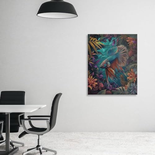 CanvasWis Betta Fish Ornamental Boho Art Design 4 Printed Canvas Wall Art For Family Home Decor Living Room Bathroom Bedroom Gifts Wall Decor Keepsakes Ready to Hang - color: Design 4, size: Small(8x10in)