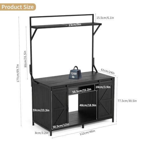 VOWNER Farmhouse Reptile Tank Stand with Power Outlet, 48" X 24" Tabletop Fits up 120 Gallon Bearded Dragon Tank, Heavy Duty Aquarium Stand with Storage Cabinet, Reptile Turtle Terrarium Stand Black - color: Black