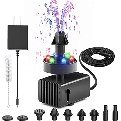 Jutai 24-Hours Working Bird Bath Fountains Electric, Adjustable Quiet Water Fountain Pump with LED Lights for Garden,Small Fish Tank, Pond,Water Features - 7 Nozzles,16.4Ft Power Cord - color: Colorful