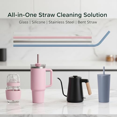 FreshNGo Silicone Straw Cleaner Brush, 4-Pcs Reusable Extra-Long Brush for Cleaning Metal & Glass Straws, Milkshake & Tumbler, 6mm+9mm, Pink(4, Pink) - color: Pink