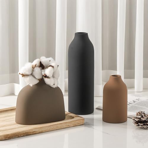 Ceramic Vase Set of 3,Flower Vase Home Decor,Modern Farmhouse Decor, Pampas Grass Dried Fresh Flowers,Bedroom,Living Room,Bookshelf Decoration, Centerpiece Table Decor,Boho Decor. - color: Multicolor
