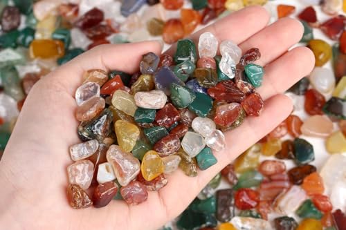 LAIDANLA Colorful Agate Crushed Stone Crystal Chips Bulk Natural Gemstones Healing Reiki Crystals Mini Quartz Vase Filler Aquarium Gravel 100g - color: Colorful Agate, size: 0.22 Pound-（0.2"-0.28"）