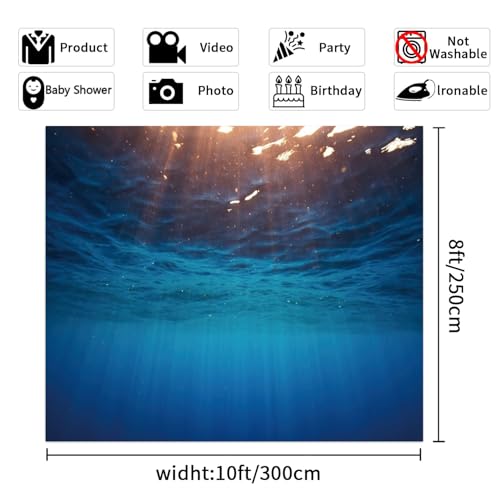 Underwater Blue Ocean Backdrop 10x8ft Sunlight Sea Wave Background for Photography Tropical Under the sea Scene Photo Booth Backdrop Party Decoration Banner Portrait Photo Booth Studio Prop - color: Ocean-6