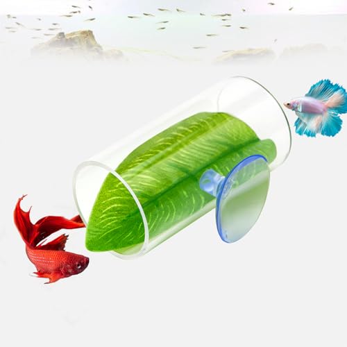CousDUoBe 1 Pack Betta Fish Acrylic Tube Tunnel,Betta Fish Leaf Pad Simulating The Natural Habitat for Betta Spawning Grounds Breeding Resting Bed，Betta Toys Shelter Hideaway（Long Style） - style: 1 Pack（Long style）