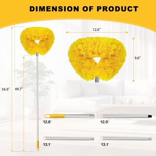 Ceiling Fan Cleaner Duster Reusable Microfiber Ceiling Fan Blade Cleaner Removable Duster with Extension Pole Adjusts 13 to 49.7 Inch for Cleaning Walls Bookshelves Furniture Door Window Top (Yellow) - color: Yellow