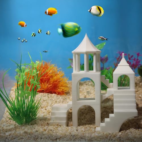 Aquarium Undergravel Fish Tunnel Hide Cave Corner Castle Tank Decorations Under Gravel Viewing Tunnel Fish & Shrimp Cave for Aquarium Hideout(White,Style C) - color: White, style: Style B