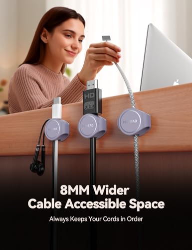 8-Pack Silicone Cord Organizer Magnetic Cable Clips, Adhesive Cable Management Under Desk Wire Hider, FLYLEAD Desktop Cable Organizer for Phone, Office Workspaces Desk Organization Home Accessories - color: Purple