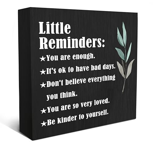 SRADMO Inspirational Little Reminders Wood Box Sign Desk Decor, Inspirational Desk Decor, College Motivational Positive Affirmation Gifts Box Sign For Office Home Dorm Tabletop Shelf Decoration(Black) - color: black, size: 5″×5″