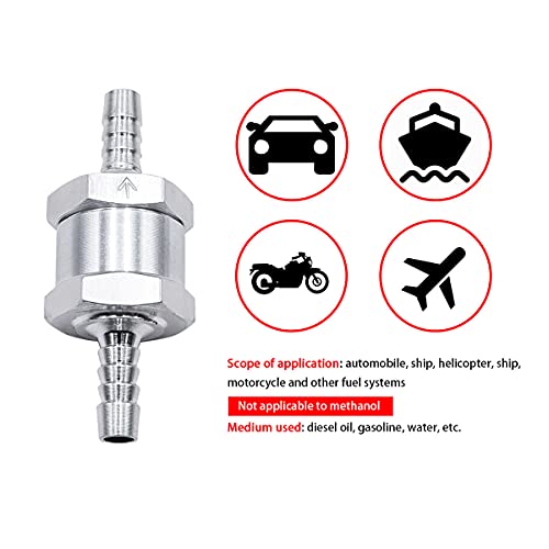mxuteuk 2Pcs 1/4" 6mm Aluminium Silver Non Return One Way Check Valve with 4Pcs 6-12mm Universal Adjustable Hose Clamps for Fuel Petrol Diesel Line Oil M-H-032-6mm - color: Silver, size: 1/4" 6mm