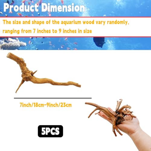 Hamiledyi 5PCS Driftwood for Aquarium 7-9in Natural Reptile Spider Wood Assorted Branches Aquarium Decoration Fish Tank Ornament Decor - size: M:Spiderwood 7-9in 5PCS