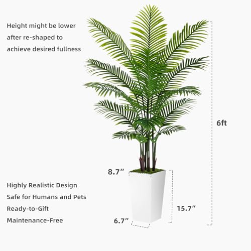 Artificial Palm Tree 6FT - Fake Tree with Gray Tall Planter - Faux Tropical Areca Floor Plant in Pot - Artificial Silk Plant for Home Office Living Room Decor Indoor - color: Gray, size: 6ft