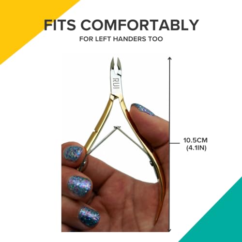 Professional Cuticle Nippers, Gold-Plated Carbon Steel, French Handle, Double Spring, 6mm Jaw (Full Jaw)