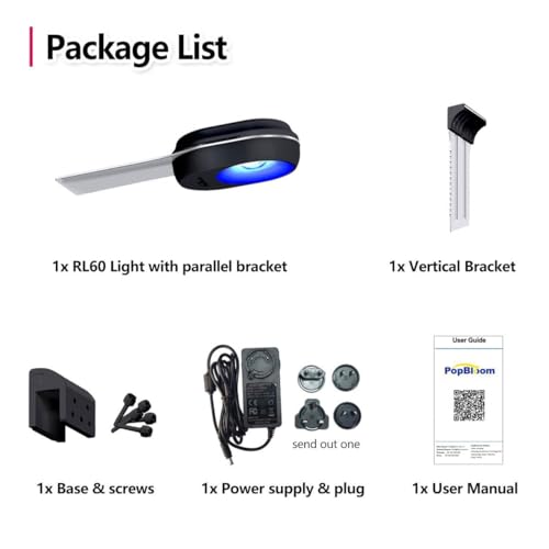 PopBloom RL60 WiFi Reef LED Light, 60W Full Spectrum Marine Reef LED Aquarium Lighting for Soft/LPS Corals & Saltwater Fish Nano Tanks, Built-in Timer, WiFi Phone Programmable, Sunrise Sunset
