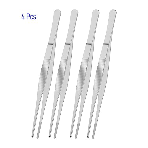 4 PCS 8 Inch Stainless Steel Tweezers, with Straight Round Blunt Serrated Tip, 3/64 Inch Thickness Stainless Steel, Multipurpose Daily Garden Home Lab Craft Repairing Tool - size: 8"L(3/64"T)