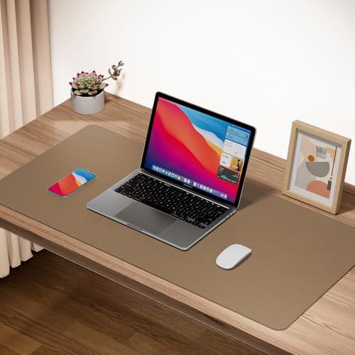 Boutilon Leather Desk Pad Protector,Non-Slip Mouse Pad,Laptop Desk Pad,Office Mouse Mat,Waterproof Leather Desk Blotter,Desk Writing Pad for Office and Home (S-Dark Apricot,24"x 14") - color: Dark Apricot, size: S 24" x 14"