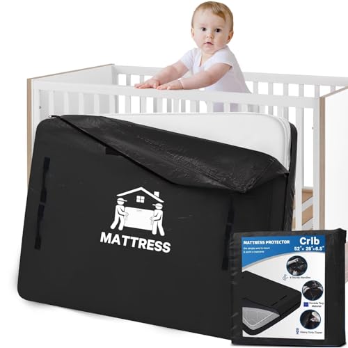 Mattress Bags for Moving, BETU Mattress Protector Waterproof Mattress Cover Crib Size Storage Bags with 8 Heavy-Duty Handles and Zipper for Bed Extra Thick Large Reusable (52"x28"x6.5",Black) - color: Black, size: Cribe 1 Pack (52"x 28"x 6.5")
