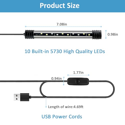 DaToo LED Aquarium Light 3 W Underwater USB Fish Tank Light Blue Submersible Aquarium Light 7in - size: Blue