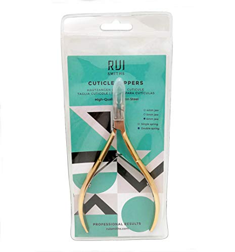 Professional Cuticle Nippers, Gold-Plated Carbon Steel, French Handle, Double Spring, 6mm Jaw (Full Jaw)