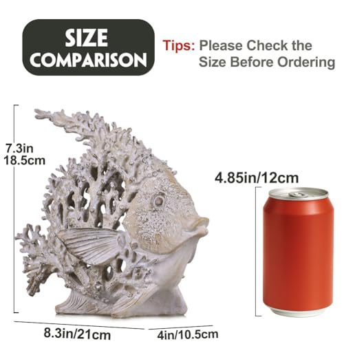 QIANLING Beach Coastal Decor Coral Reef Angelfish Figurines, Modern Nautical Decor Ocean Centerpieces for Living Room, Bathroom, Office, Coffee Table, Beach House, Seaside, Entrance, Shelf Decorative - color: Sandstone White, size: Small