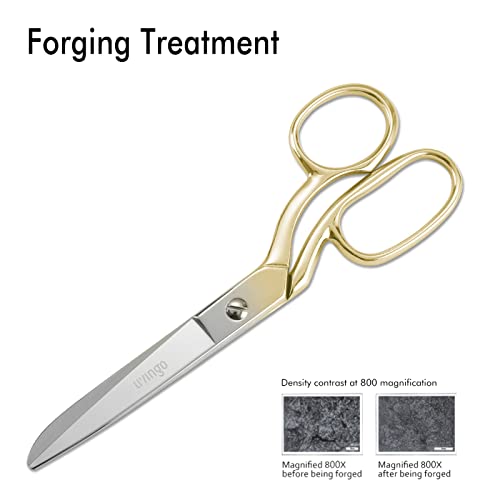 LIVINGO Professional Fabric Sewing Scissors: Multipurpose Heavy Duty Forged Stainless Steel Sharp Bent Blade Dressmaker Classic Cutting Leather Cloth Tailor Shears for Home - 8 inch Gold - color: B-gold