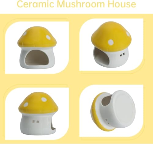 Aquarium Mushroom House Decorations, Ceramic Fish Tank Hideout Landscaping, Small Fish Hideaway Spawning Cave Decor for Shrimp Goldfish (Yellow) - color: Yellow