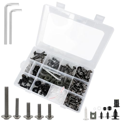 Motorcycle Fairing Bolt Kits Stainless Steel M5 M6 Windscreen Screws Fastener Clips Universal Fit for Sportbike Kawasaki Suzuki Honda Yamaha BMW Ducati GSXR Titanium (195Pcs) - color: Titanium