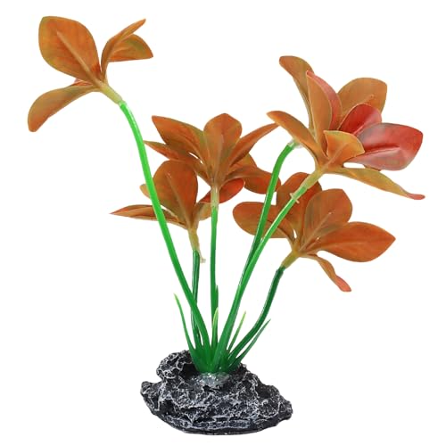 Aquarium Plants Fish Tank Decorations 6.69 Inch Artificial Plastic Plants with Weighted Base, Soft Silk Leaves Realistic Design for Betta Fish Reptile Tank Habitat Decor (Red Type-A) - color: Red Type-a, size: 6.7 in