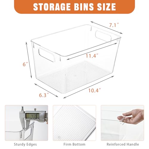 Freebat 12 Pack Large Clear Plastic Storage Bins,Plastic Containers with Handle for Pantry Organizer and Storage,Perfect for Kitchen,Fridge,Cabinet, Closet,Bathroom Under Sink Storage - color: Large 12Pack