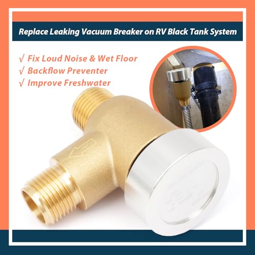 Upgraded Brass RV Vacuum Breaker Check Valve, 571-VAC-CHK-A Camper Trailer Flusher Check Valve fit for b&b Model 571 Check valve Replace Leaking Vacuum Breaker on Black Tank System 1/2 DN Male