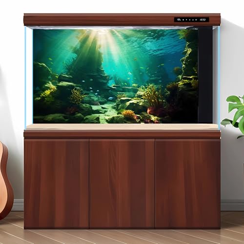 Ocean Floor Fish Tank Background Under The Sea Coral Reef Aquarium Background Tropical Fish Terrarium Backgrounds Underwater Rock Cave Sunray Fish Tank Backgrounds Decorations 24x12in - color: Dark Blue, size: 24(W)x12(H)inches/ 60(W)*30cm(H)