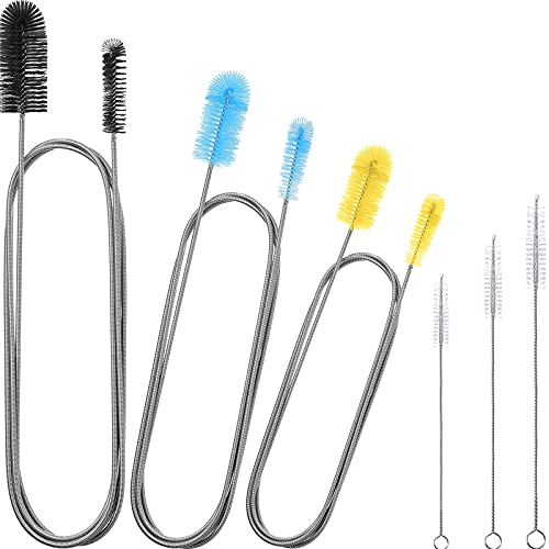 Patelai 6 Pieces Aquarium Filter Brush Set Include Double-Ended Hose Brush and Straw Nylon Stainless Steel Flexible Spring Assorted Sizes Long Tube Cleaning for Fish Tank Home Kitchen