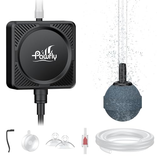 Pawfly Mini Aquarium Air Pump, Ultra Quiet Oxygen Aerator Kit for 1-15 Gallon Fish Tanks with Air Tubing, Air Stone, Check Valve & Suction Cups - size: Air Pump Set