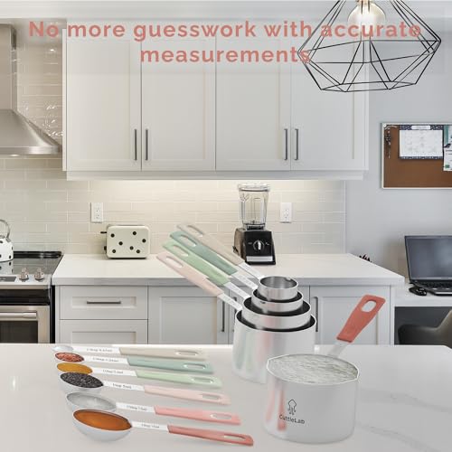 CuttleLab Measuring Cups and Measuring Spoons Set of 14 - Stainless Steel Measuring Cups and Spoons Set, Includes 1/8 Teaspoon Measuring Spoon, 1/8 Cup Measuring Cup, Leveler Dry (14, Country Chic) - color: Country Chic