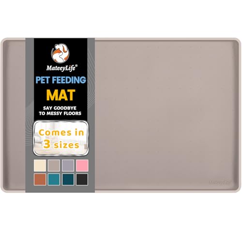 MateeyLife Silicone Cat & Dog Food Mat for Floors Waterproof, Anti-Slip Dog Bowl Mats for Food and Water, Pet Feeding Mats with Lip to Prevent Spills, Pet Placemat for Messy Drinkers to Protect Floors - color: Taupe, size: 24''×16''