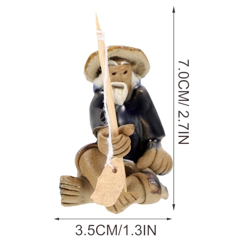 MERRYHAPY 2Pcs Fishing Bonsai Ceramic Fisherman Ornaments Aquarium Decorative Figurines Blue-Clothed Miniature Models for Freshwater Tank Landscaping Fish Tank Accessories