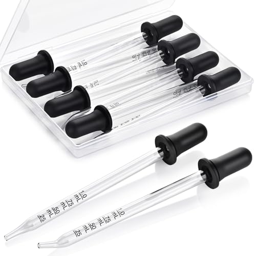 Herain Glass Eye Dropper-8pcs, Long Pipette Dropper Bent & Straight Tips, 1 ml Droppers for Essential Oils, Lab, Crafts, Measuring and Transferring a Variety of Liquids - style: Large Rubber Bulb-8pcs-Long Bent Straight