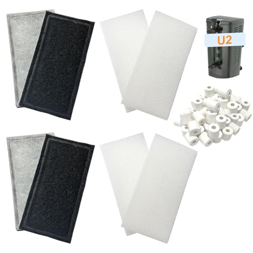 9 Pack Aquarium Filter Media Kit Compatible with Fluval U2 Underwater Filter, Freshwater and Saltwater Aquarium Filter, Includes 4 Foam Pads, 4 Poly Carbon Cartridges and 1 Ceramic Ring - size: U2 Series