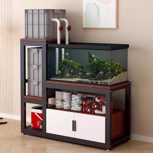 Multifunctional Fish Tank Stand, Stable Frame + Non-slip Mat, Open/closed Storage Area, Suitable for Living Rooms/offices/hotels, Easy to Install and Clean(Teak,120cm/47.2in) - color: Teak, size: 120cm/47.2in