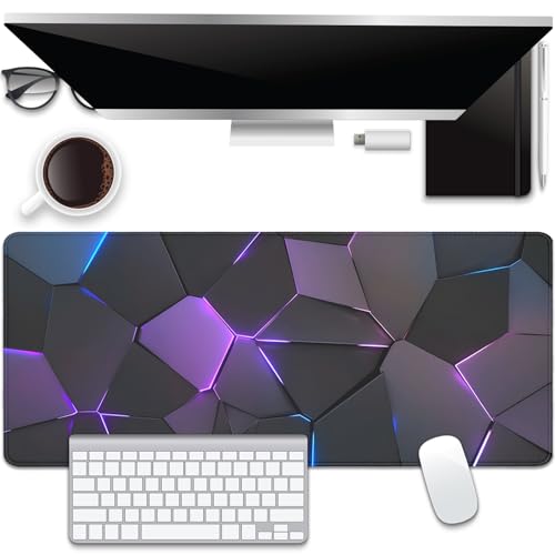 Cool Polygons Desk Pad Mouse Pad,Large XL Technology Mouse Mat with Stitched Edges,Non-Slip Rubber Base Mousepad for Office PC Keyboard Laptop and Home Work Desk Mat(27.5X11.8 in) - color: Cool polygons